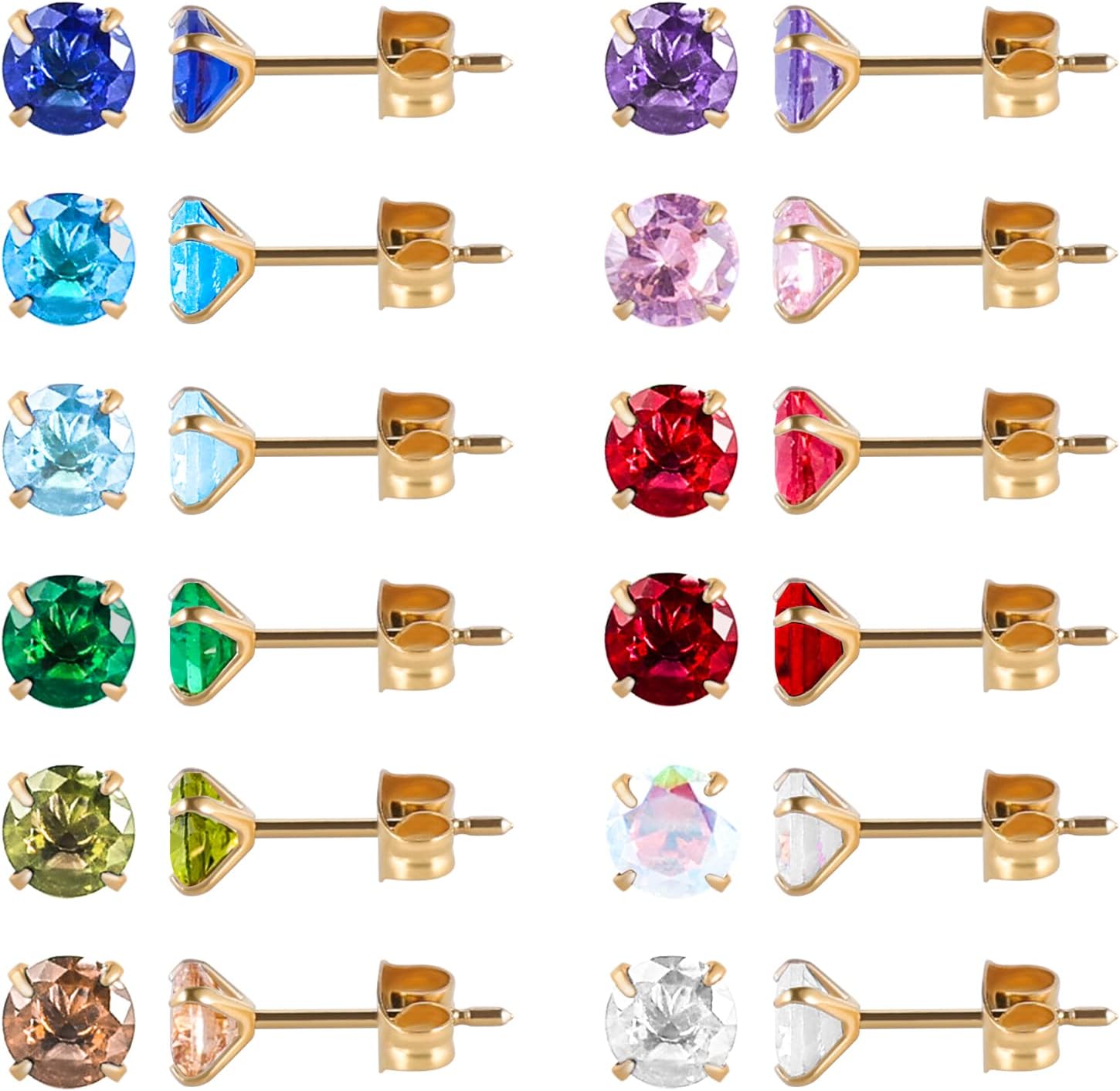 Thumbnail 6 de 12 Paar chrirurgische Edelstahl-Ohrstecker mit 18K Vergoldung – Birthstone Kollektion, CZ-Schmuckset