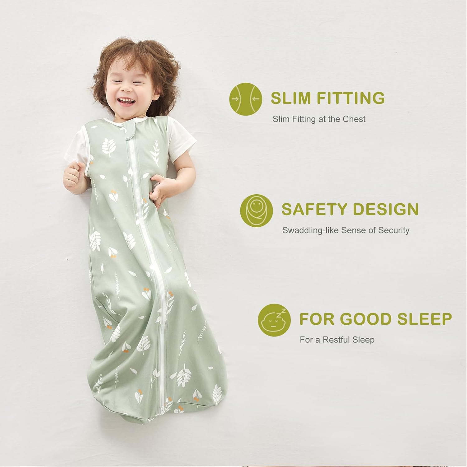 Thumbnail 1 de Nivolltha Super Soft 1 TOG Baby Sleeping Bag – 100% Cotton, Safe Spring & Autumn Sleep Sack (0-6 Months) – Foliage
