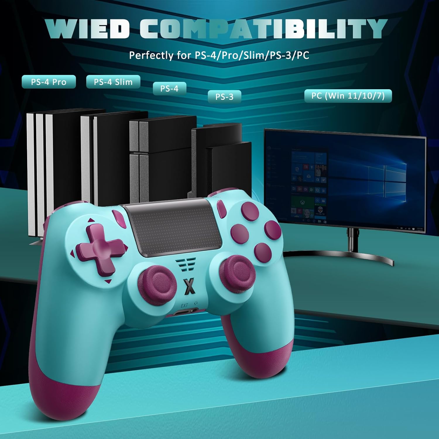 Detalle 2 de Glitfix Wireless Controller für PS4/Pro/Slim und PC – Bluetooth Gamepad mit Touchpad, Dual Vibration & 3,5 mm Audio