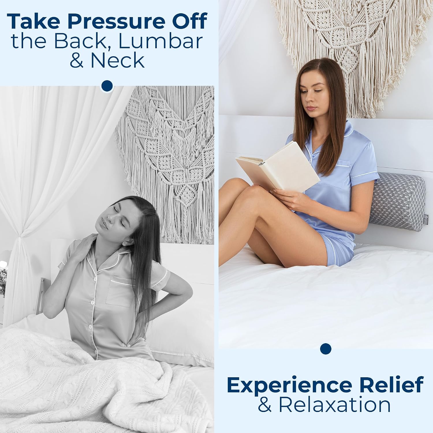 Thumbnail 6 de 5 STARS UNITED Knee Pillow for Back Sleeping with Memory Foam – Half Moon Bolster for Sciatica & Under-Leg Support, Grey