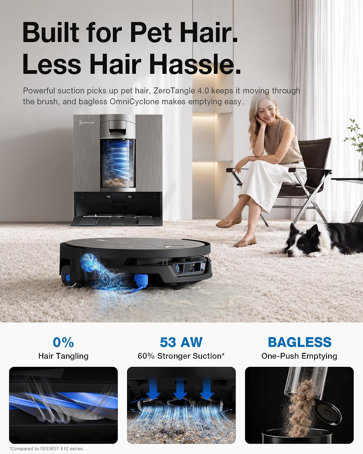 Detalle de ECOVACS DEEBOT X12S OmniCyclone Robot Vacuum & Mop with OZMO Roller 3.0