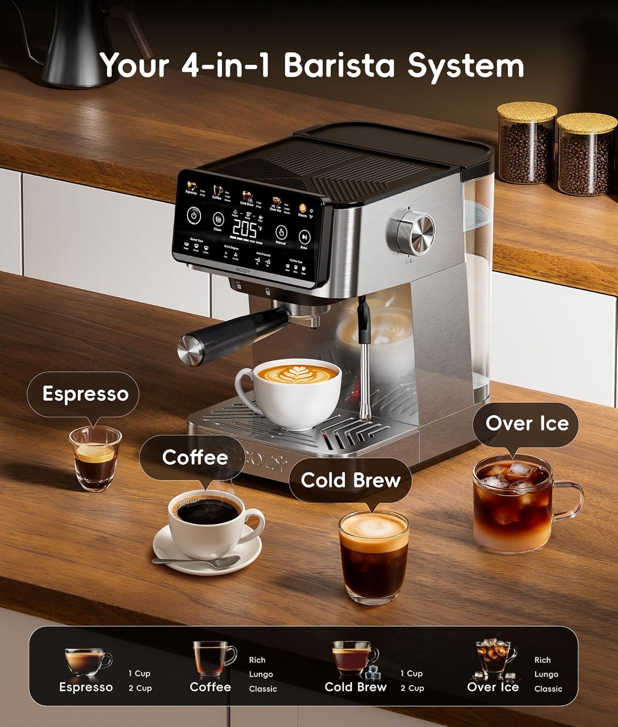 Thumbnail 1 de ecozy 4-in-1 Espresso Machine and Coffee Maker with Milk Frother and Interactive Touch Screen