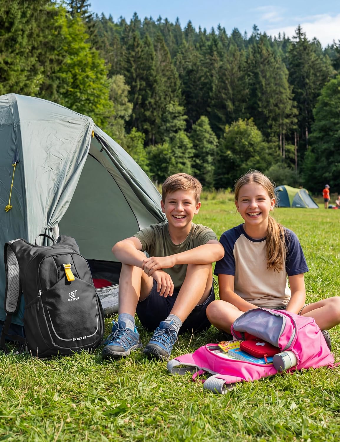 Detalle de SKYSPER Kinderrucksack 15L – leichter Wanderrucksack mit Hydrationsfach & Sicherheitspfeife