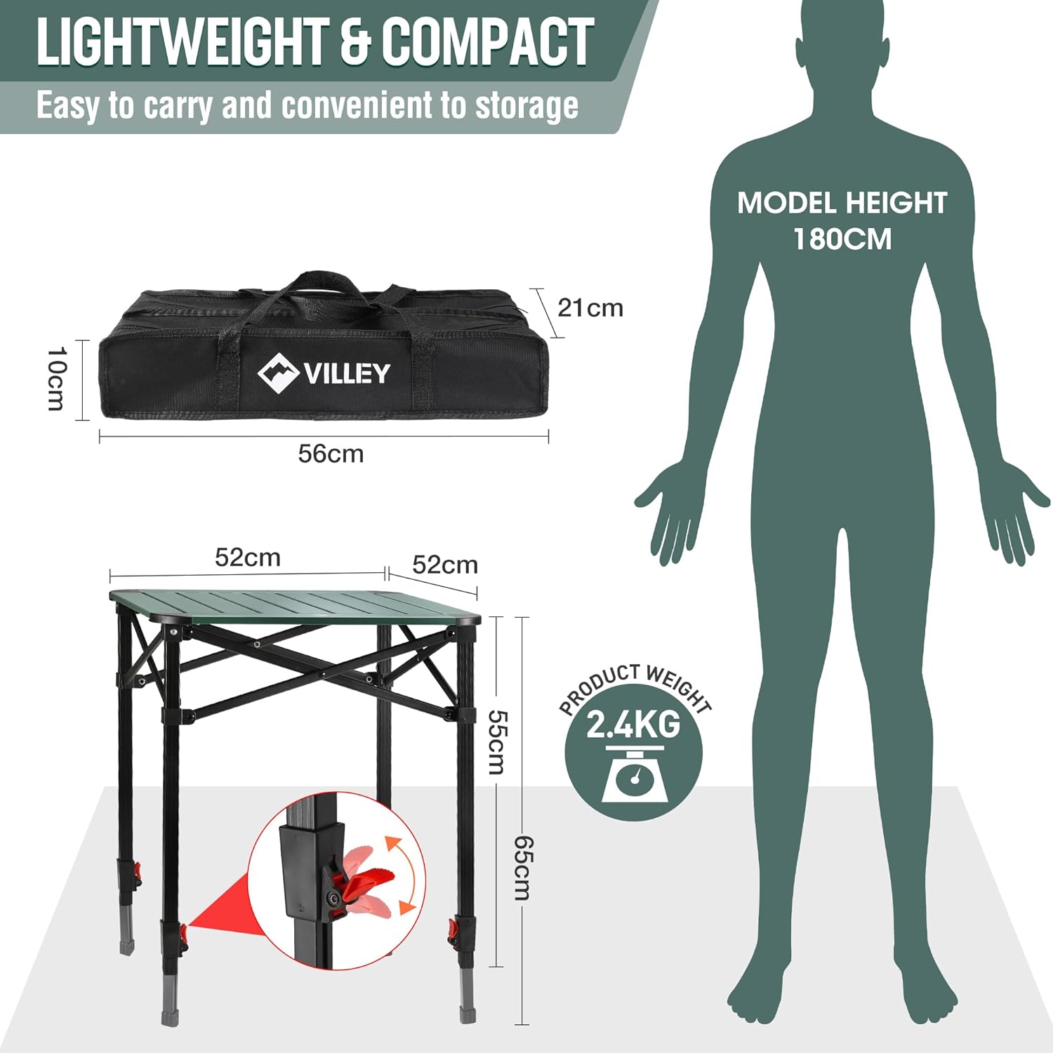 Thumbnail 2 de VILLEY Camping Table Folding: Lightweight, Adjustable Aluminium Camp Table