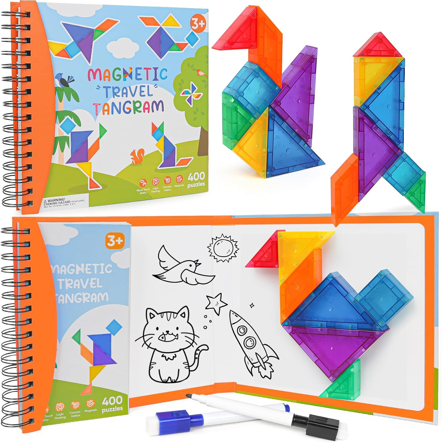 Detalle de Magnetic Travel Tangram Puzzle with 400 Solutions