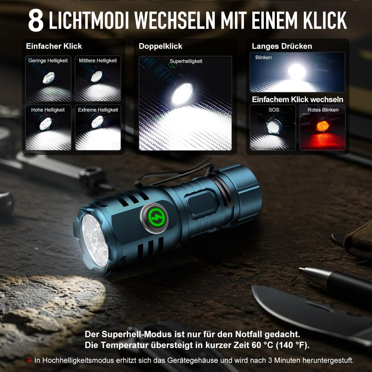 Thumbnail 3 de Taschenlampe kleine aufladbar LED 6000 Lumen