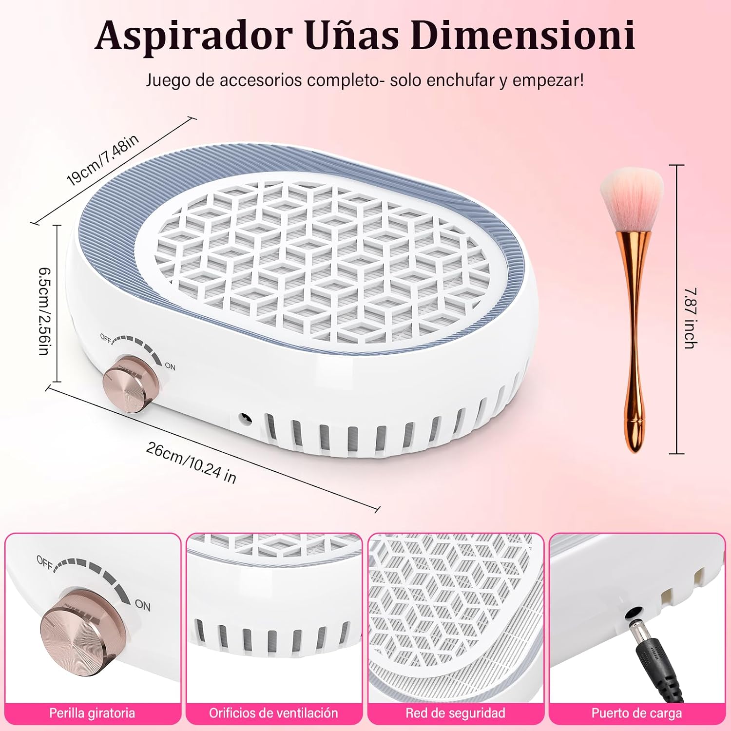 Detalle de Aspirateur Ongles Professionnel 4500 RPM – Aspirateur Poussière Ongles Portable pour Salon et Maison