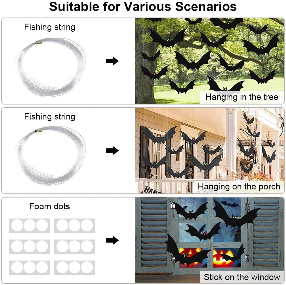 Detalle 2 de HaWeier Hanging Halloween Bats, 18-Piece Set with 3 Sizes and Eye Stickers