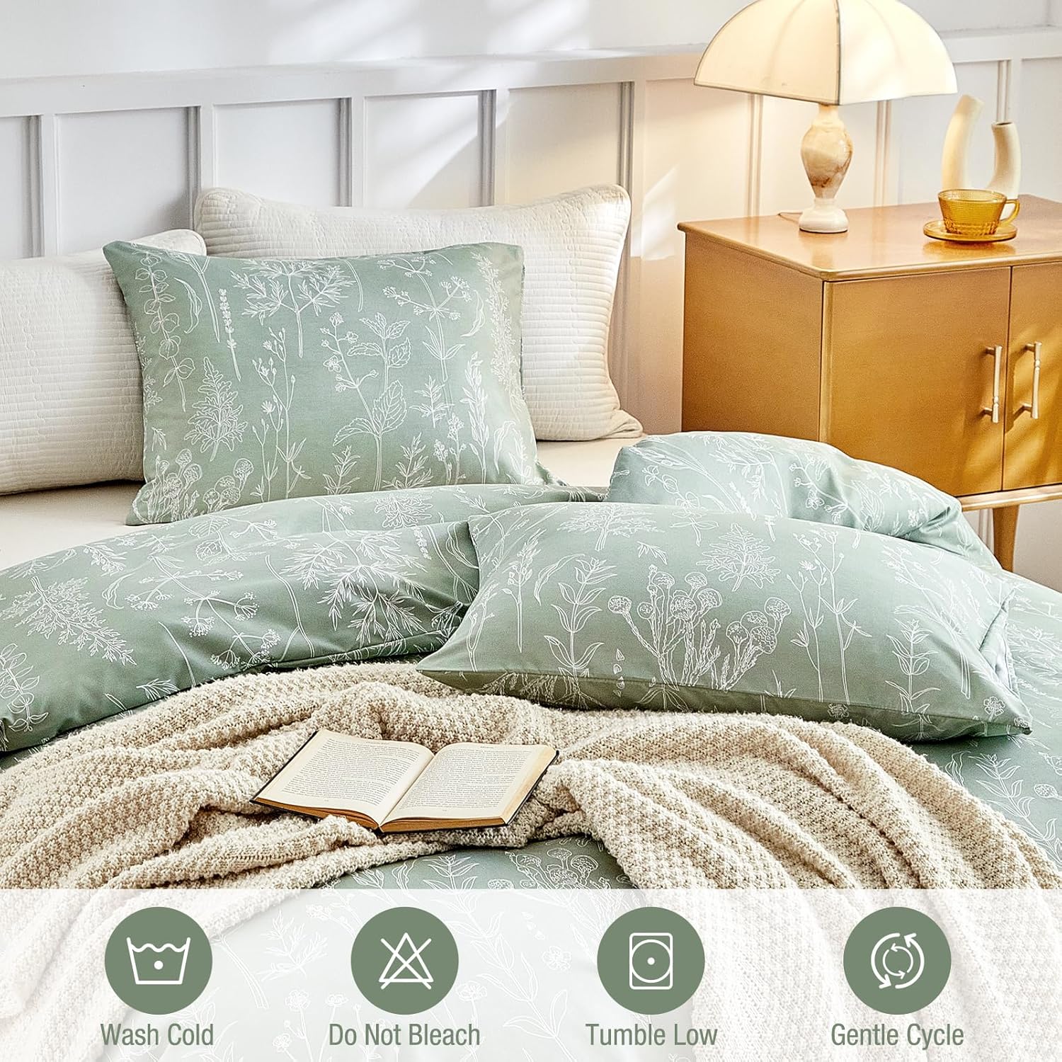 Thumbnail 2 de Tokokimo Sage Green Double Duvet Set 2 Pillowcases 🌿📘