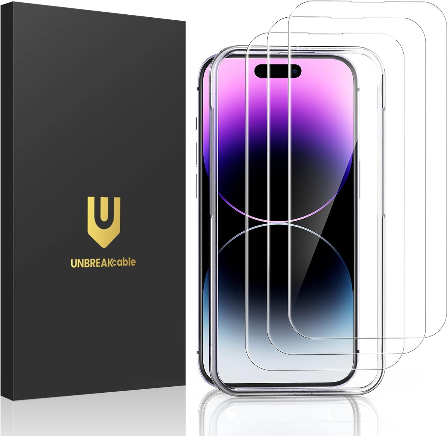 Detalle de UNBREAKcable 3-Pack Screen Protector for iPhone 14 Pro Max (double shatterproof tempered glass, 9H)
