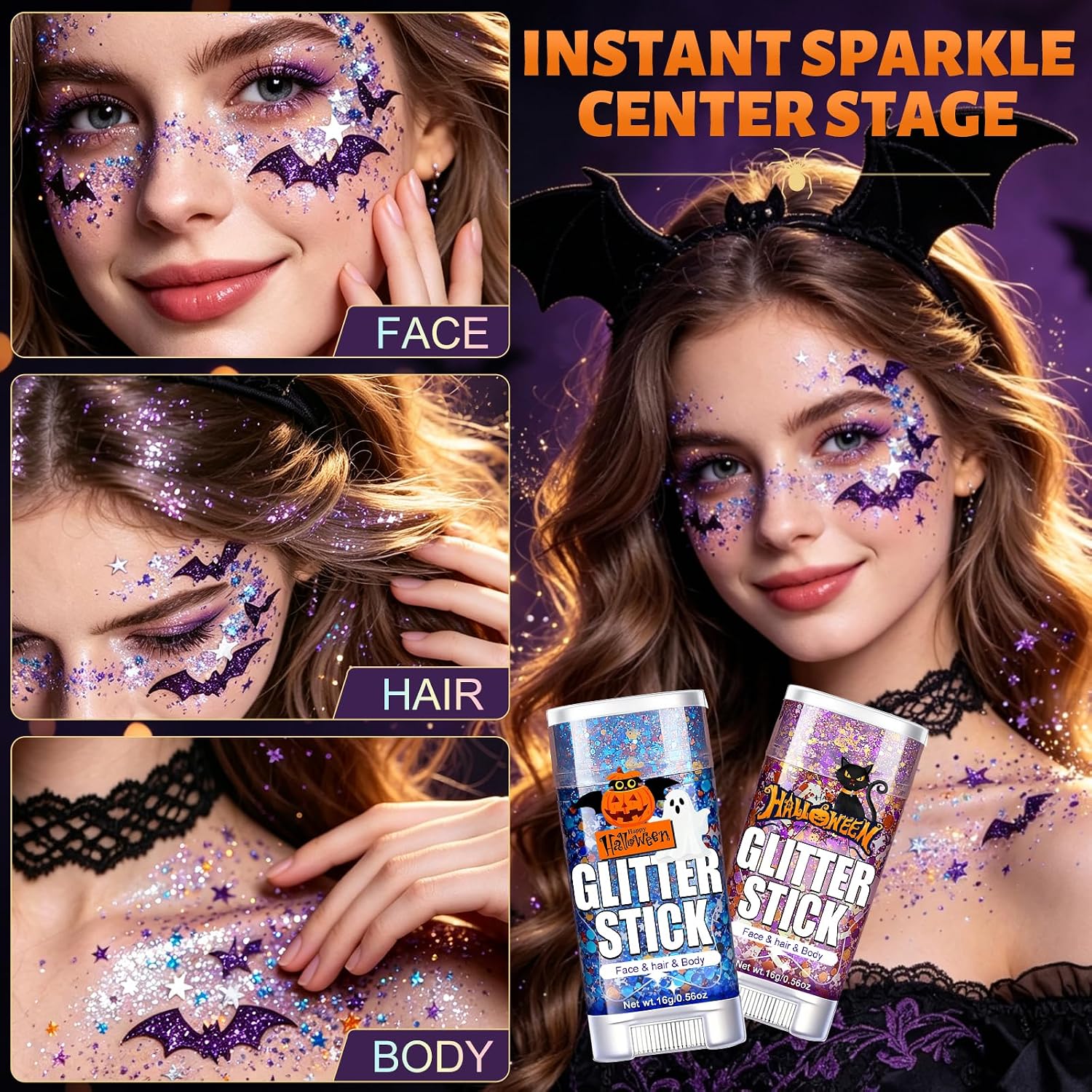 Detalle 2 de AROIC Glitter Stick 6p-Halloween, 6-Color Face & Hair Glitter Set