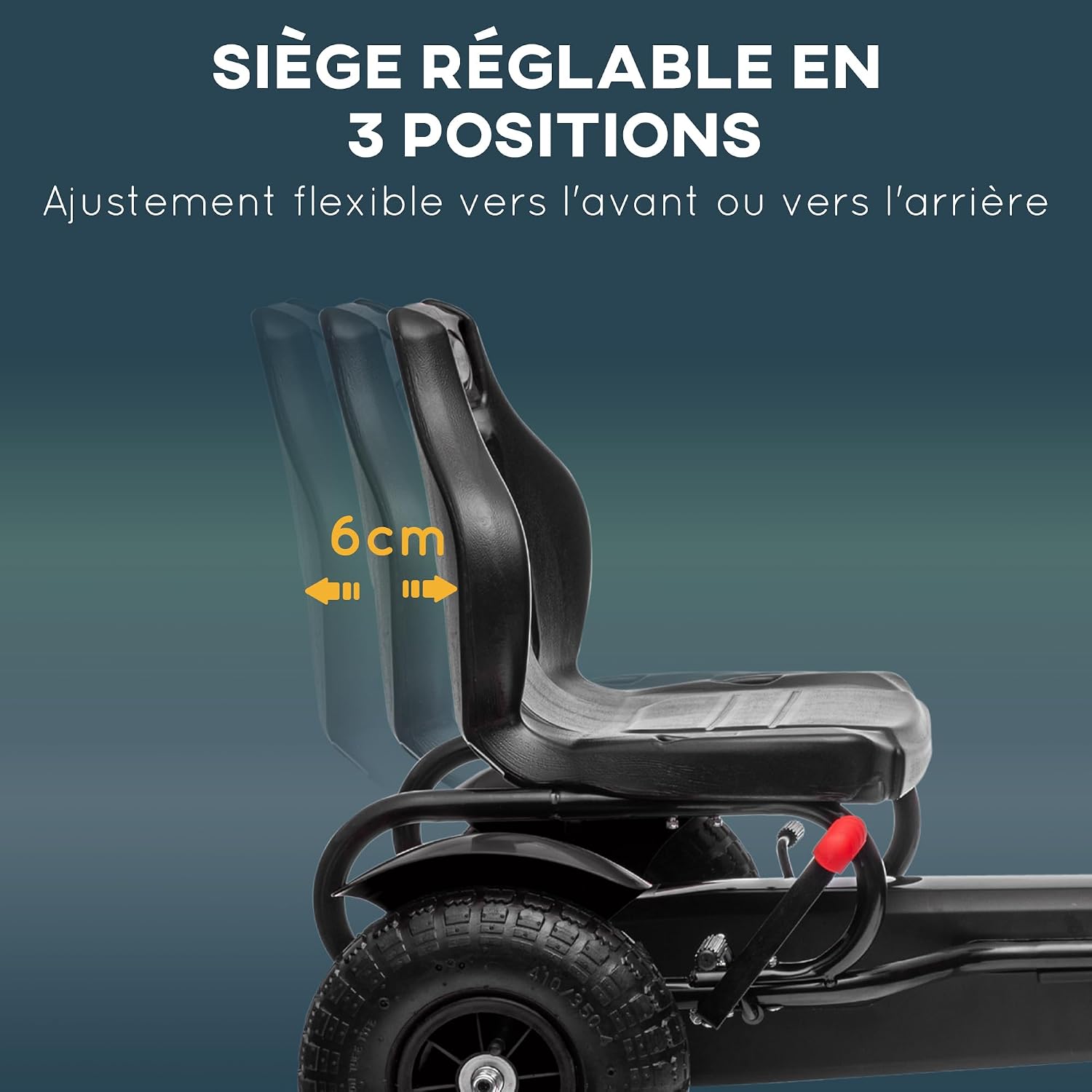 Thumbnail 2 de HOMCOM kart à pédales enfant avec frein à main et siège réglable 3 positions (5 à 12 ans) noir
