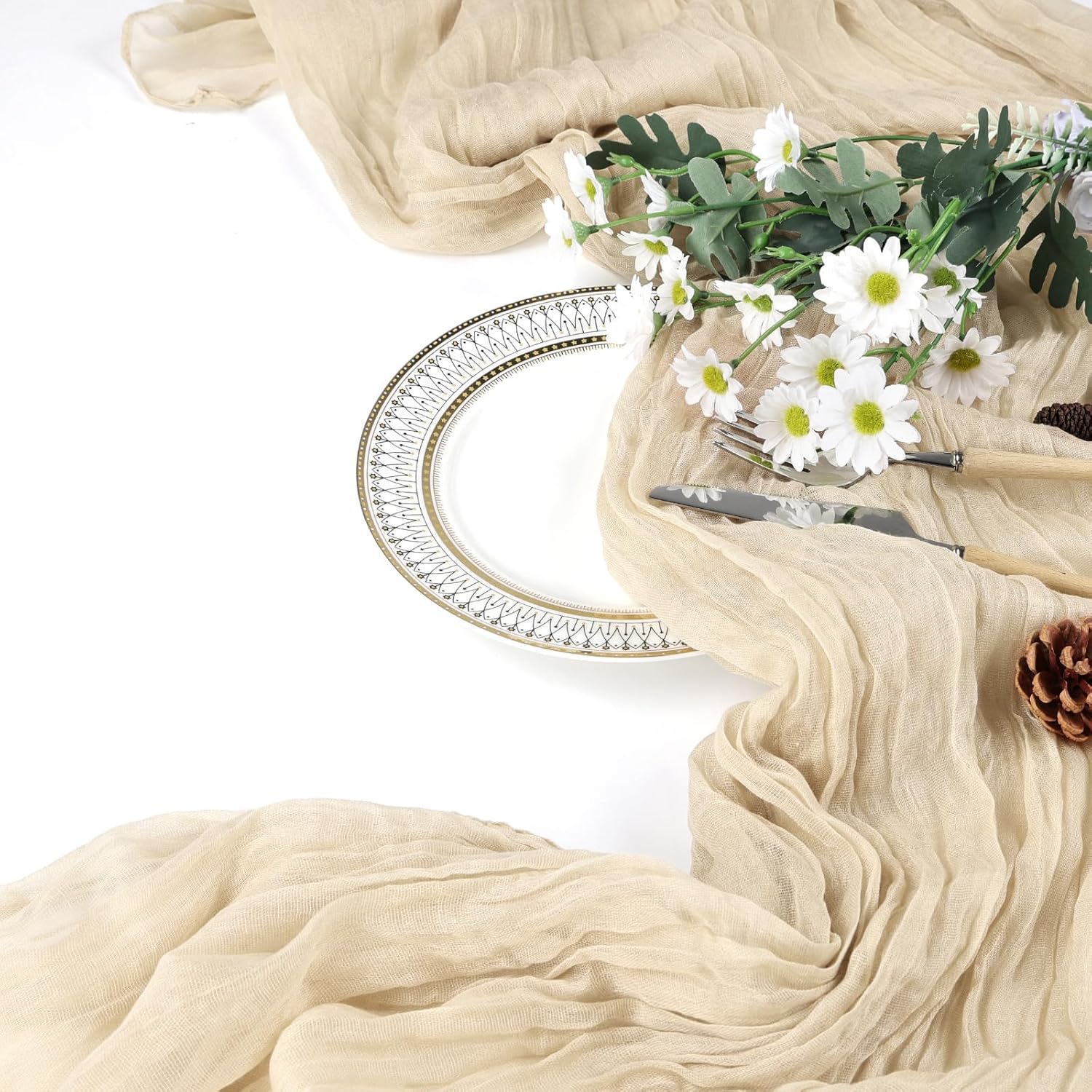 Thumbnail 6 de pepmily 6 Pack Beige Cheesecloth Table Runner (35 x 120 in) Boho Gauze Fabric