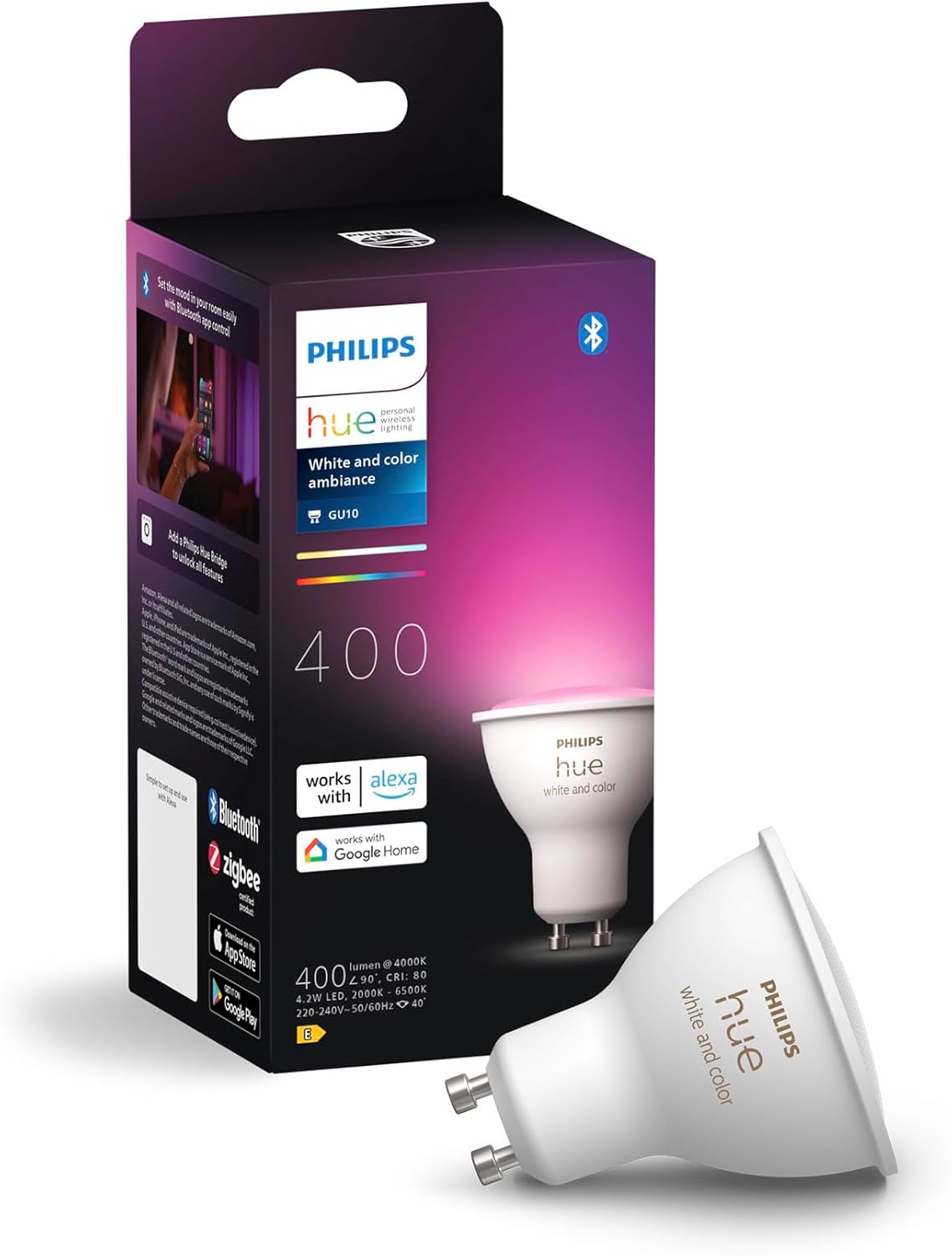 Detalle de Philips Hue 8720169229754 – żarówka reflektorowa GU10 White and Colour Ambiance, 400 lm