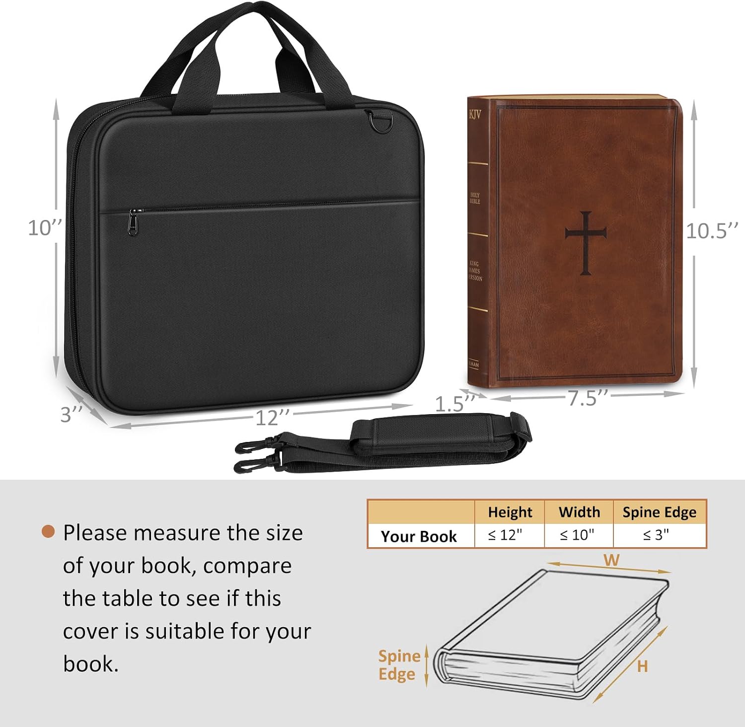 Thumbnail 4 de FINPAC Large Bible Cover with Shoulder Strap, Handle, and Water-Resistant Canvas