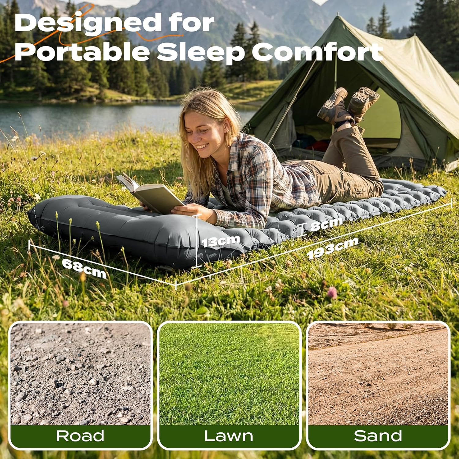 Detalle 2 de RUMBALUXY Inflatable Camping Sleeping Pad with Built-in Foot Pump, Waterproof 50D Nylon (Grey)