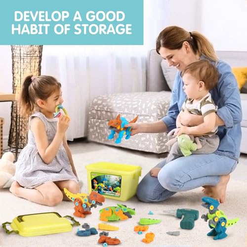Detalle de Dreamon Take Apart Dinosaur Toys: Educational STEM Build & Learn Kit with Drill, Storage Box, and Movable Parts