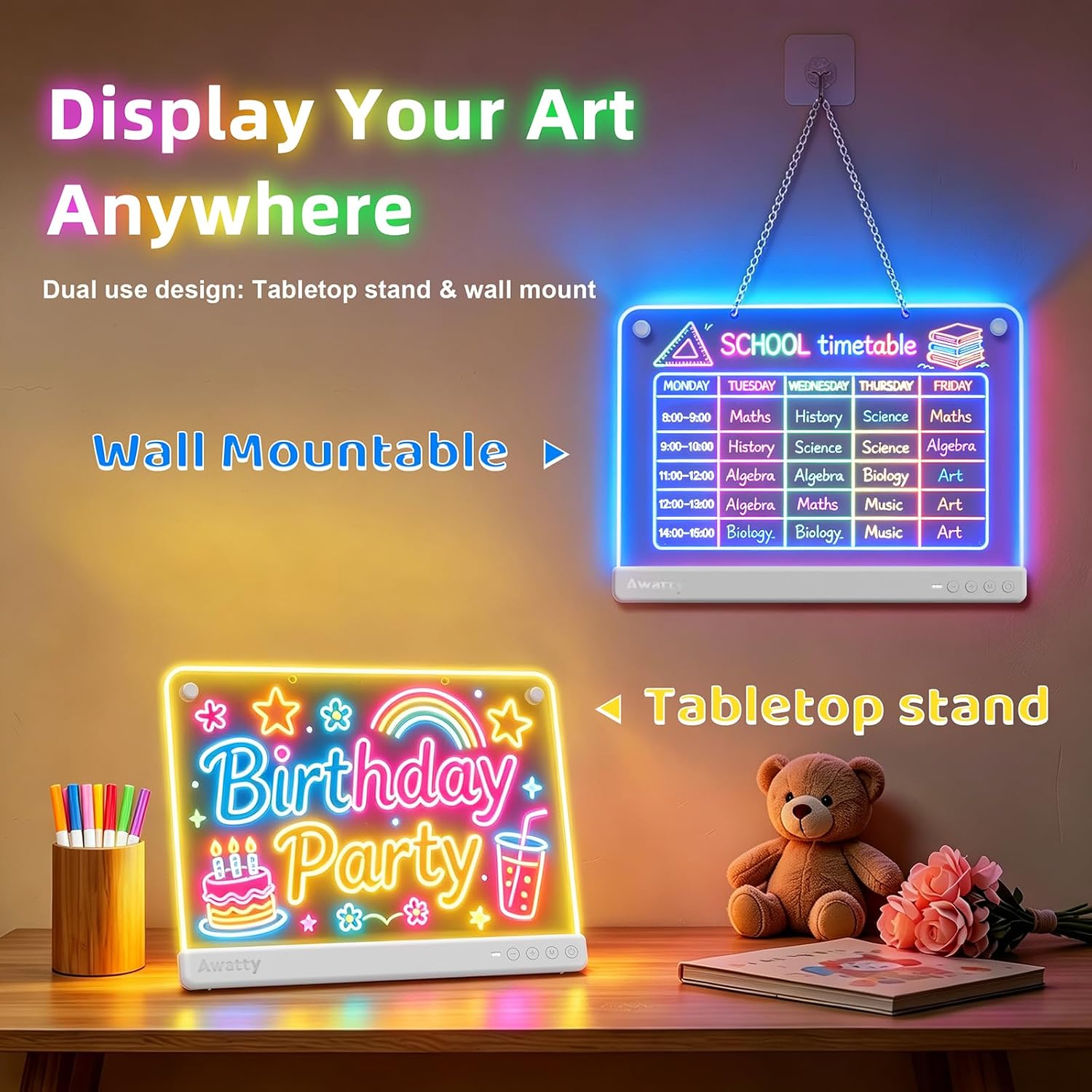 Thumbnail 2 de Awatty 16-Inch LED Drawing Board, Rechargeable Acrylic Panel with RGB Lighting