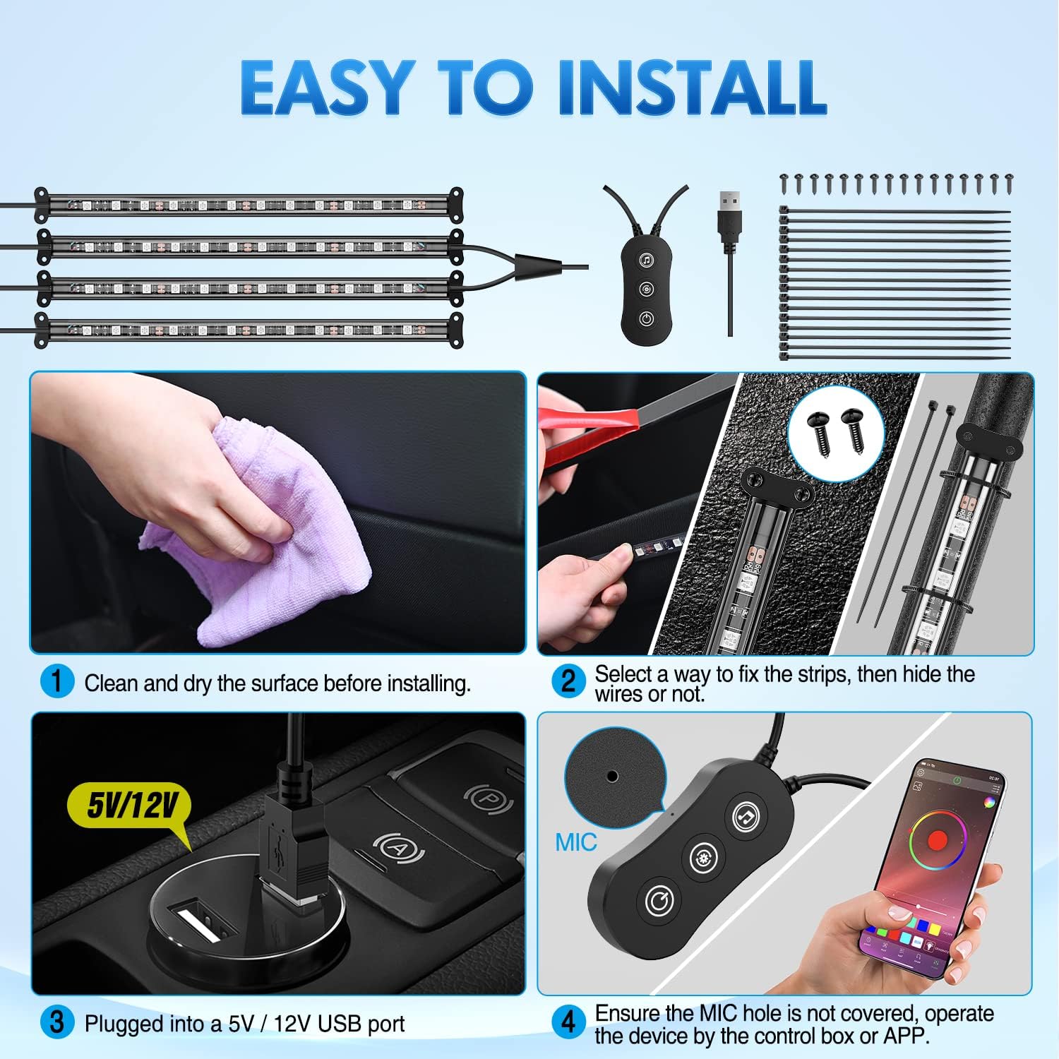 Detalle de Nilight 4PCS Car RGB LED strips