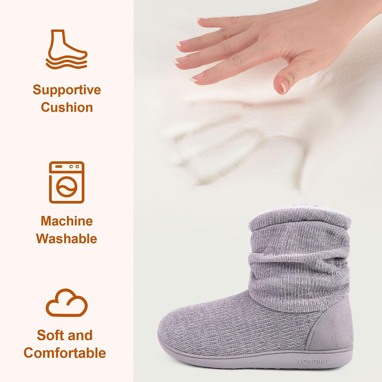 Detalle de LongBay Ladies Bootie Slippers Memory Foam Fur Collar Bootee – Plush Lined, 5/6 UK, Grey