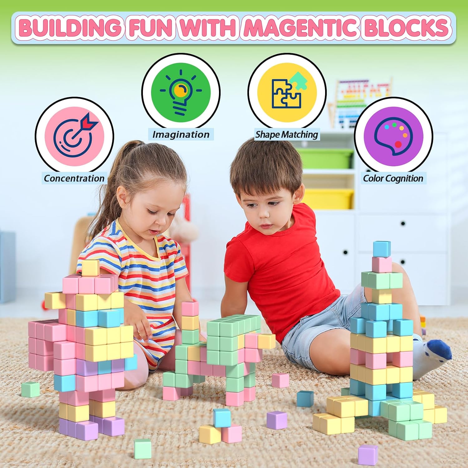 Thumbnail 5 de Apluses 45PCS Magnetic Blocks STEM building set 🧲