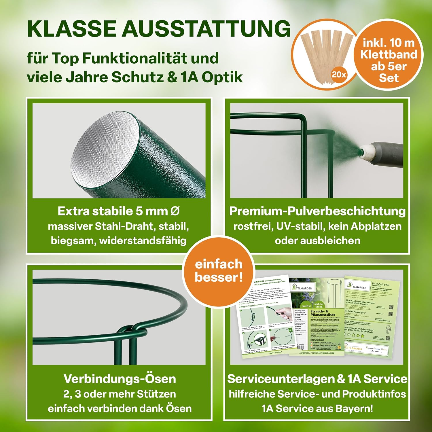 Detalle de TTL GARDEN Strauchstützen 60 cm x 30 cm – 16er Set inkl. Klettband und Pflanzschilder