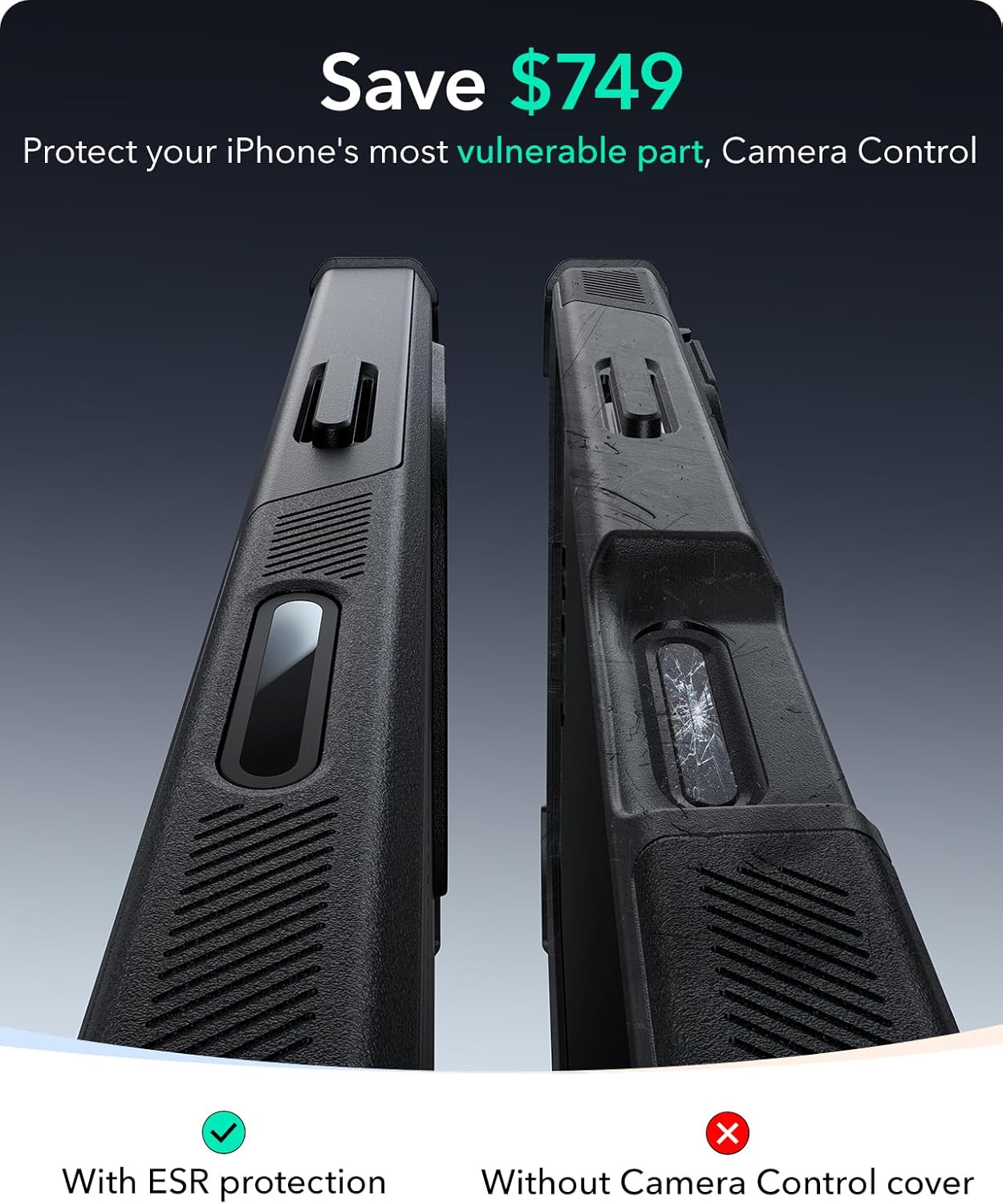 Detalle de ESR for iPhone 16 Pro Case (Cyber Series) with MagSafe Compatibility and Camera Control Button, Black