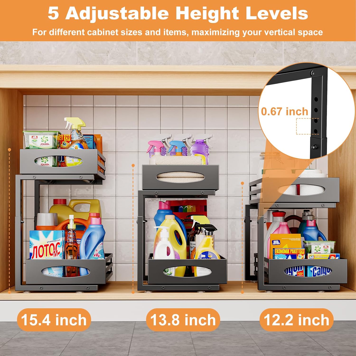 Thumbnail 5 de Under Sink Organizer 2-Tier Slide-Out Drawer Shelf