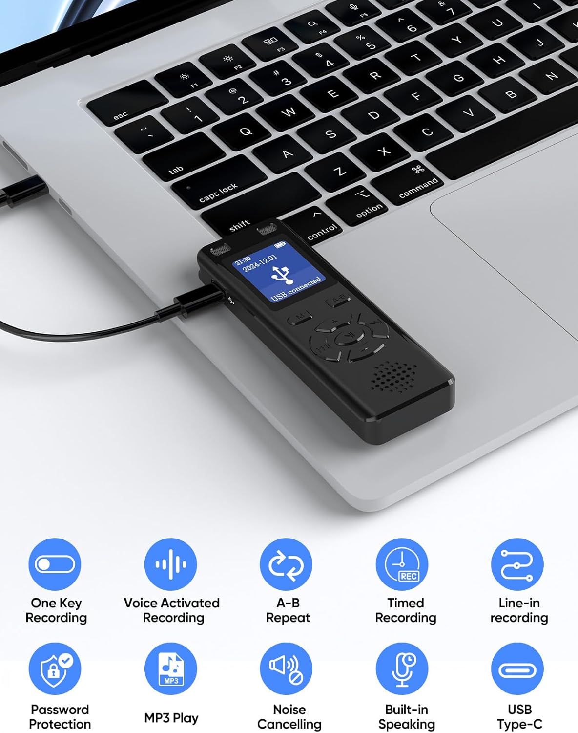 Thumbnail 6 de DGFAN Voice-Activated Recorder 128GB — 9280 Hours, Voice-Triggered Recording with Noise Reduction