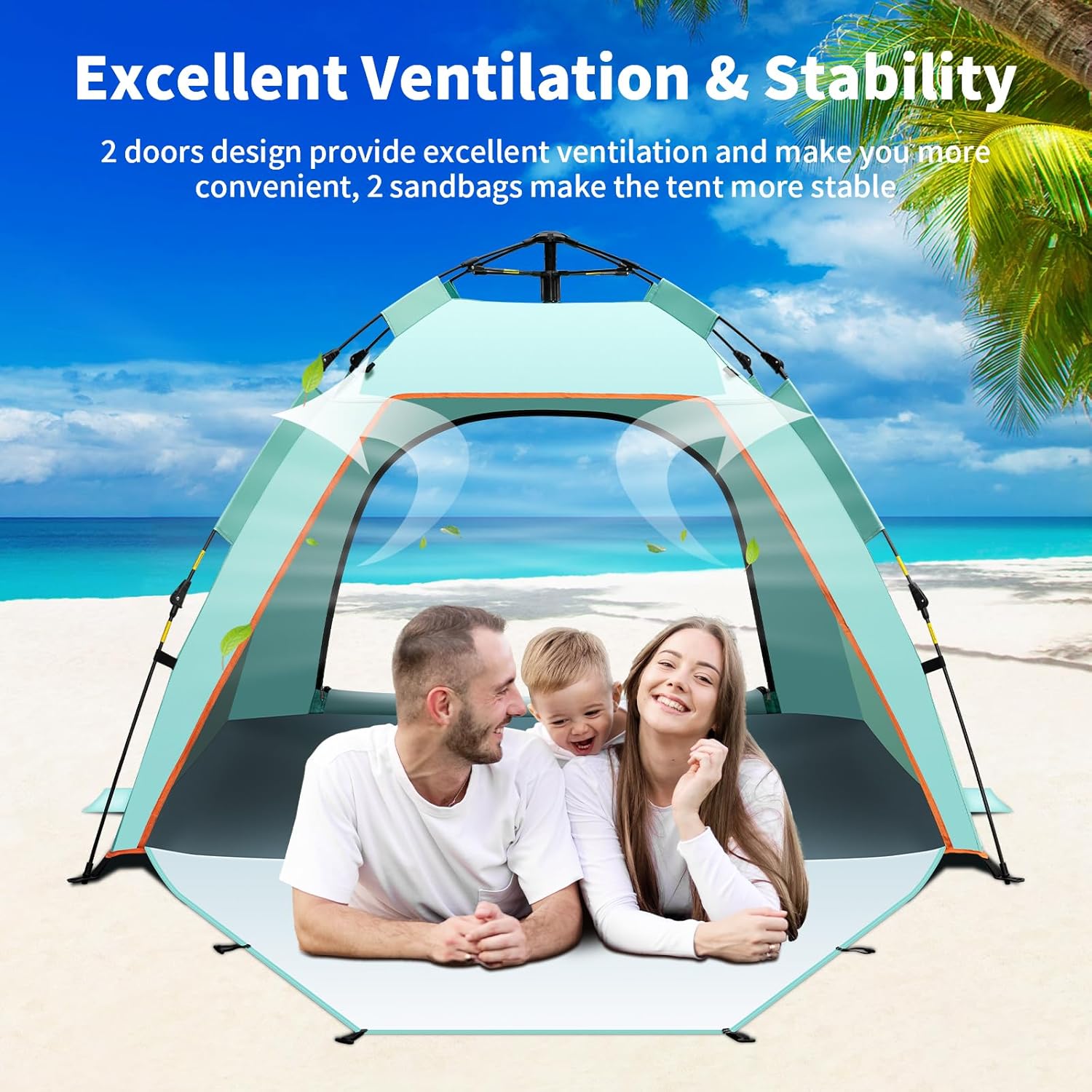 Thumbnail 3 de Yafaca Pop Up Beach Tent (UV 50+, automatic pop-up), 1–3 person extra large shelter