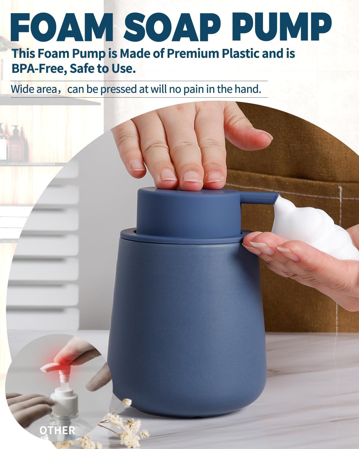 Detalle de BosilunLife Ceramic 11Oz Foam Soap Dispenser – Blue