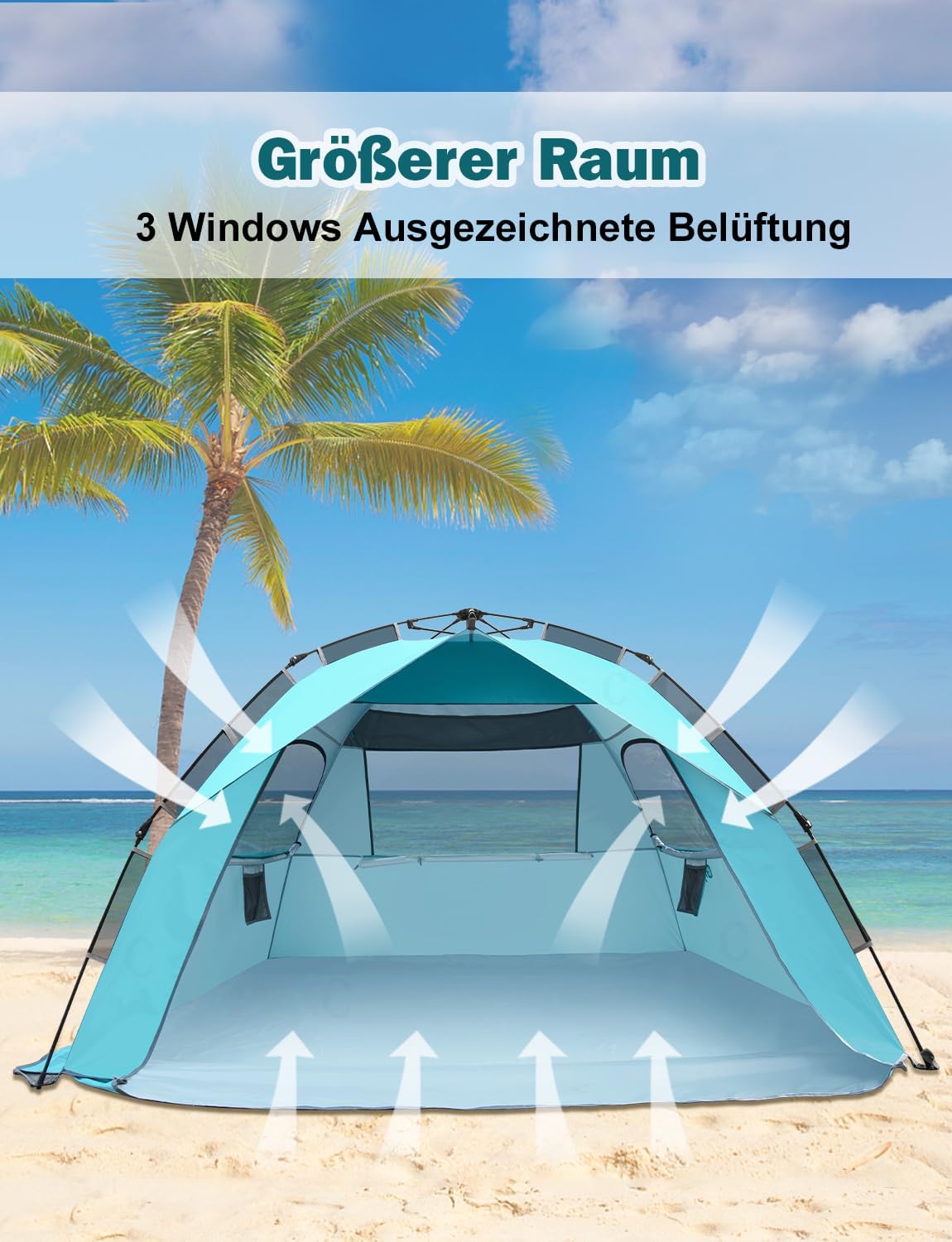 Detalle de Glymnis Strandmuschel Quick Up Strandzelt UV-Schutz 50+ für 4–6 Personen