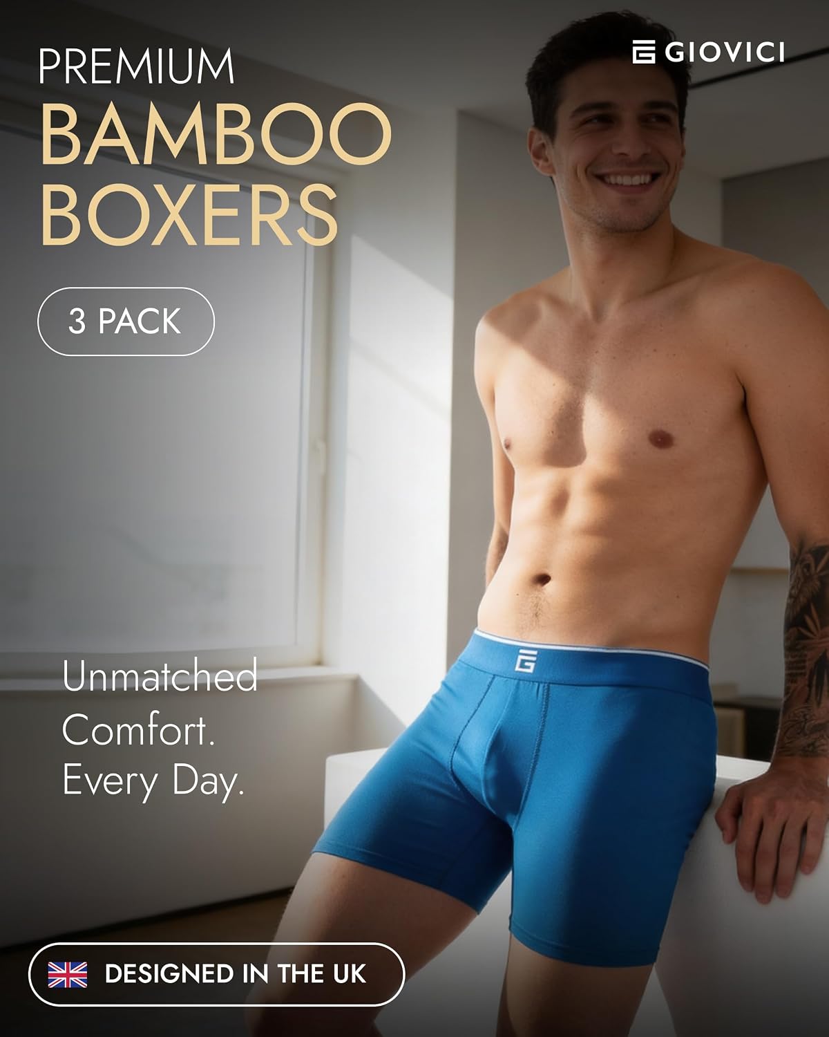 Thumbnail 1 de Giovici Mens Bamboo Anti-Chafing Boxer Briefs (Longer Leg) – Multipack