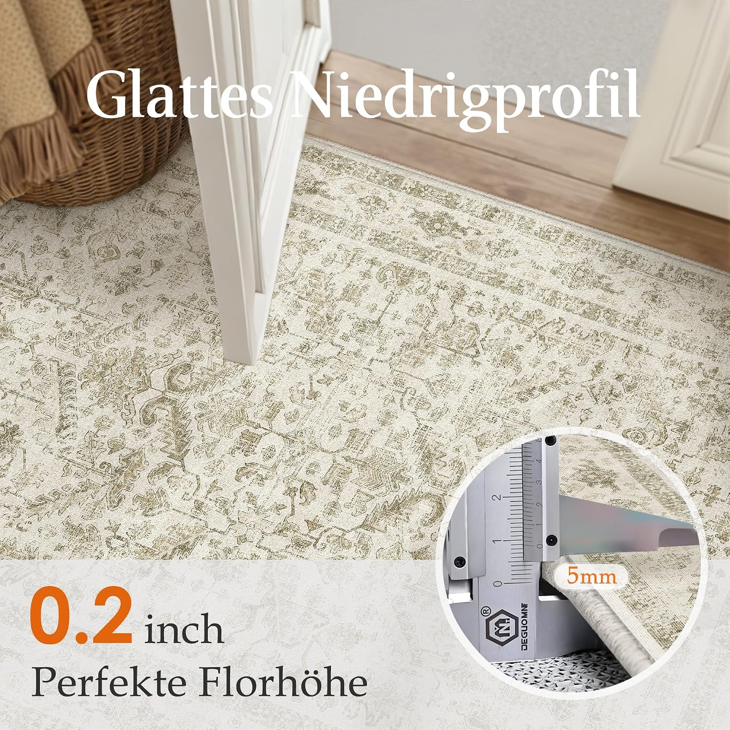 Detalle de PureCozy Vintage Beige Teppichläufer für Flur, 60x180 cm (Boho, waschbar, rutschfest)