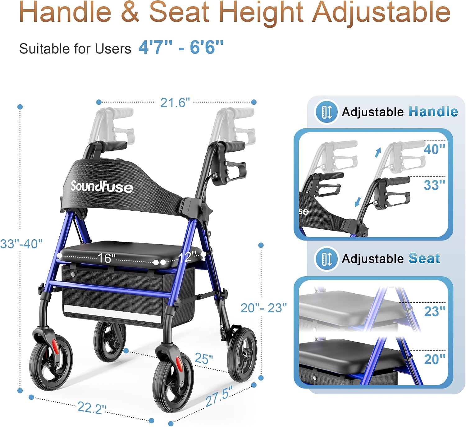 Thumbnail 4 de Soundfuse Rollator Walkers 350 lb capacity 🚶