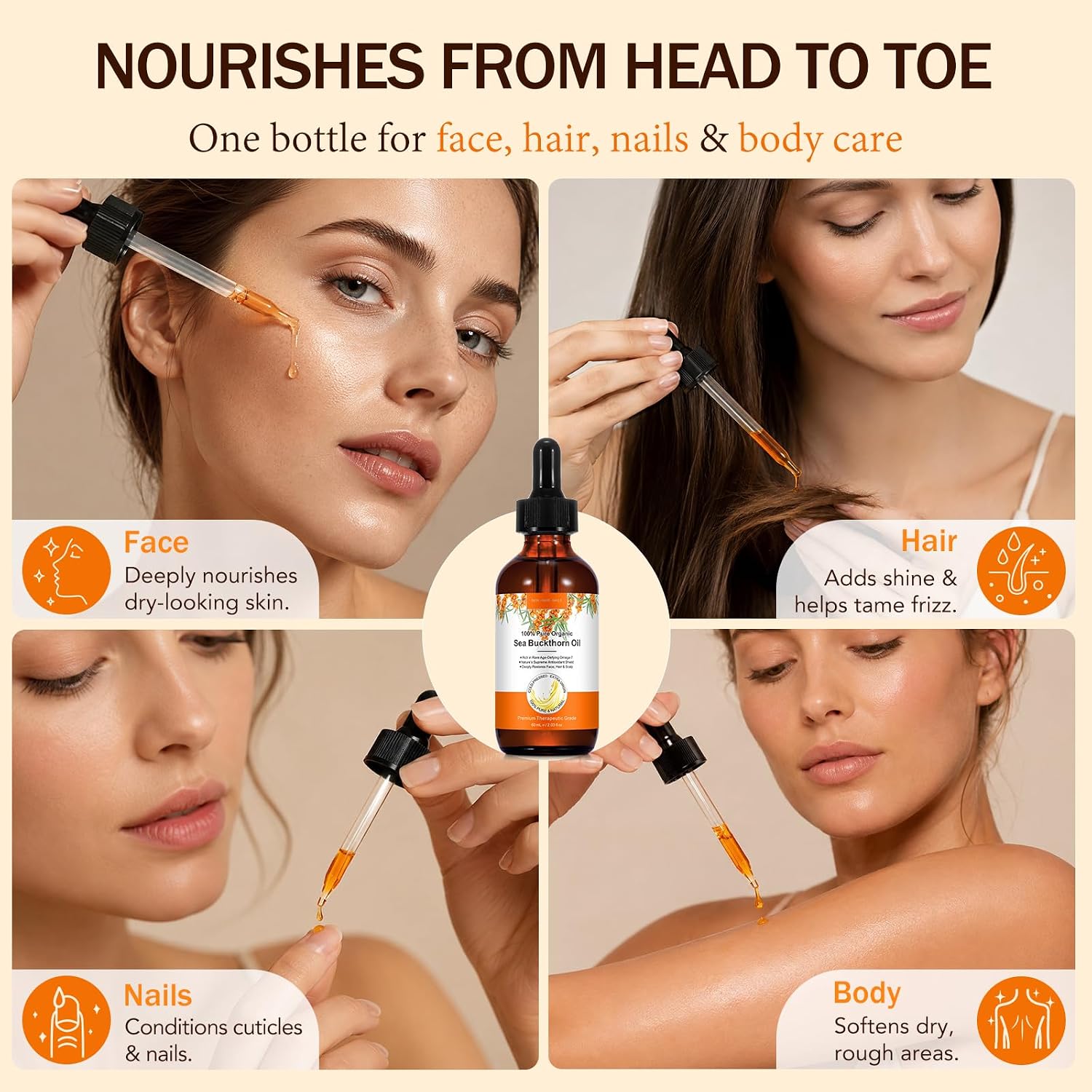 Detalle 1 de timlasa Sea Buckthorn Oil, 100% Pure Cold-Pressed Unrefined, 60 mL