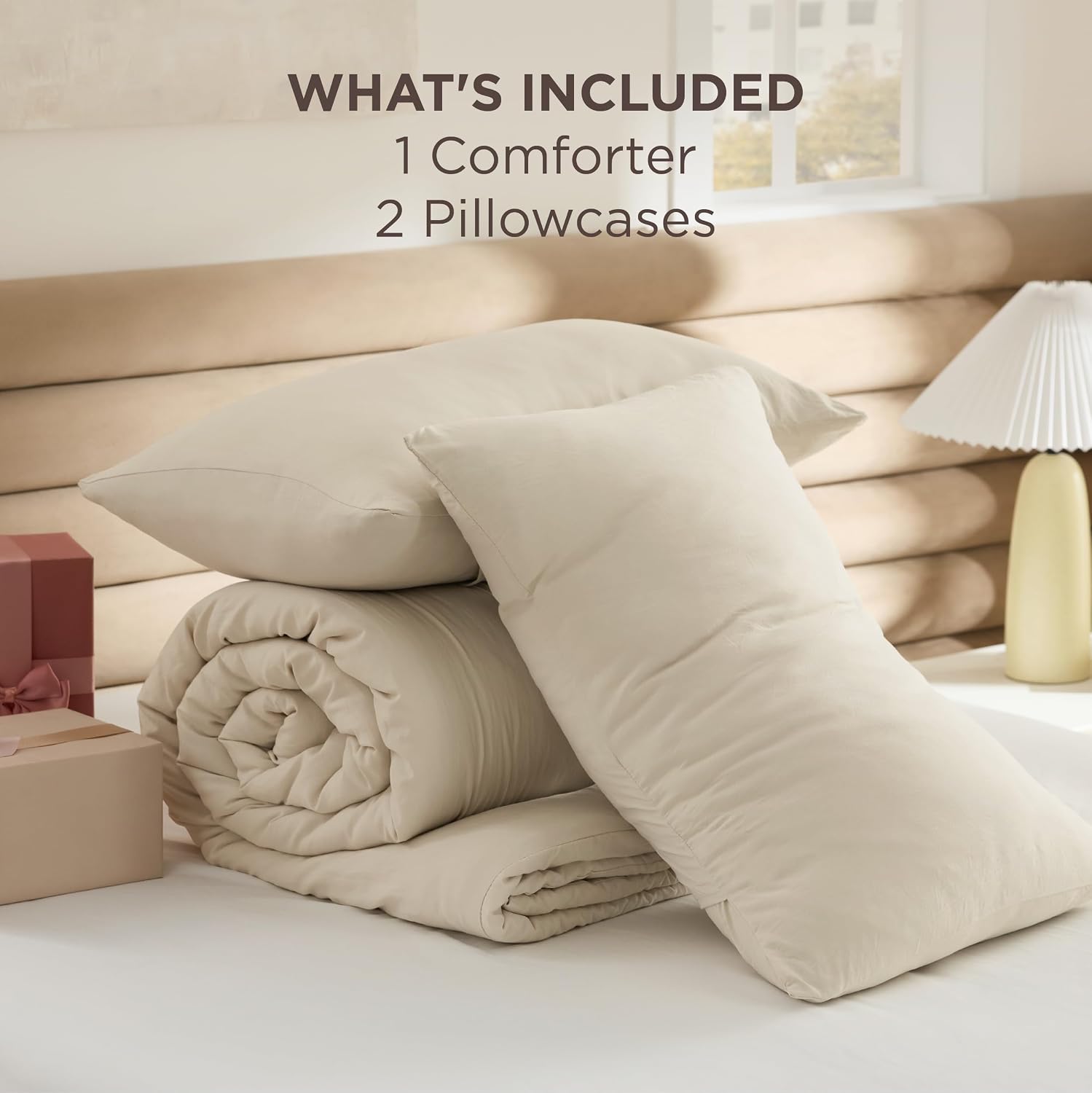 Thumbnail 6 de Bedsure BB349B2 Queen Comforter Set, Cream, 3-Piece Prewashed Polyester