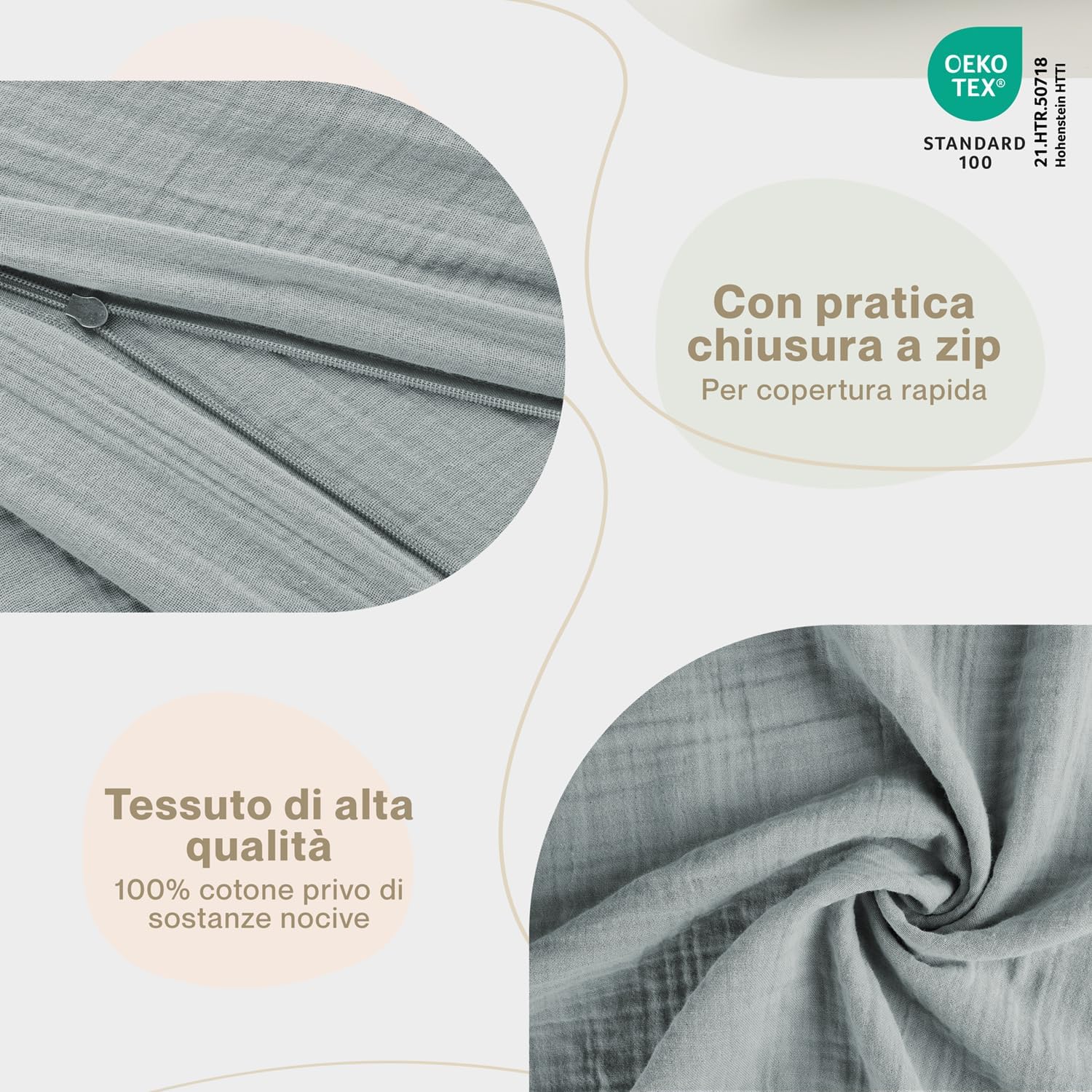 Thumbnail 2 de Laleni copripiumino lettino neonato 80x80 cm con sbarre + federa 35x40 cm in cotone con certificazione OEKO-TEX, blu