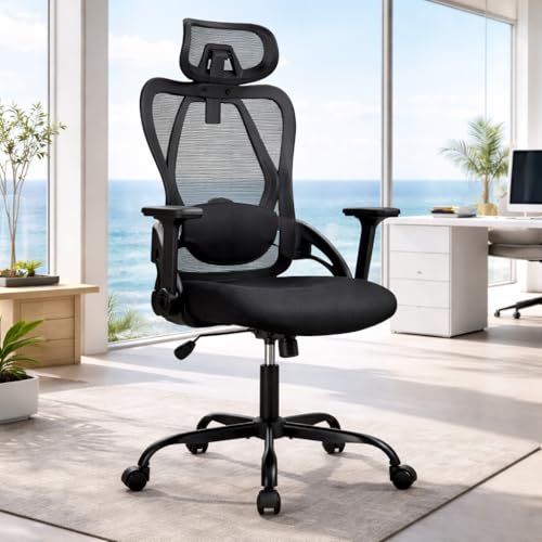 Thumbnail 1 de Silla de oficina ergonómica T-LOVENDO.ES con soporte lumbar ajustable, malla transpirable y reposacabezas