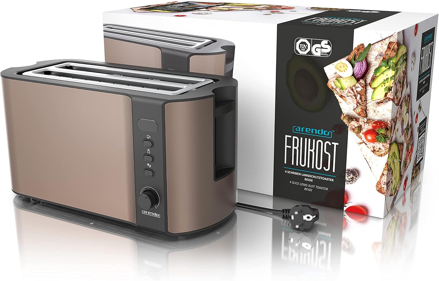 Thumbnail 6 de arendo Edelstahl-Toaster Langschlitz für 4 Scheiben mit Auftaufunktion und Restzeitanzeige (Bronze Design)