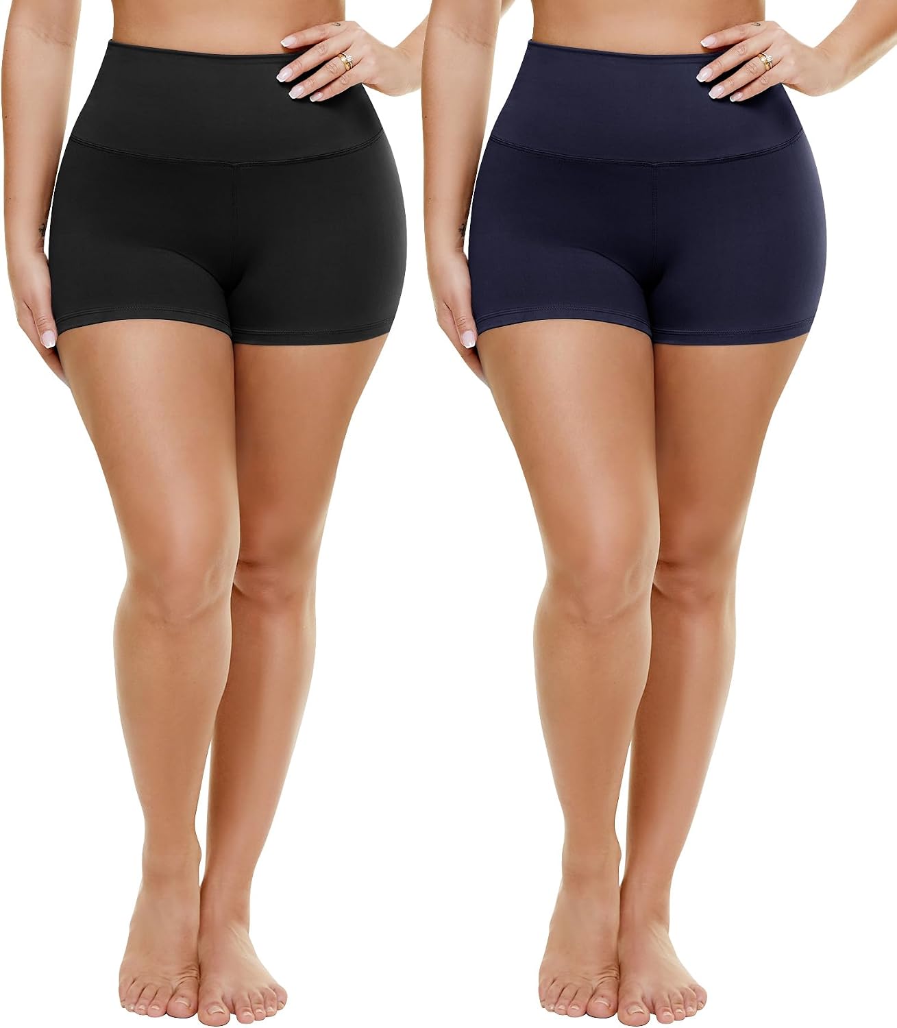 Detalle de TNNZEET 2 Pack Plus Size Biker Shorts for Women — 8" Inseam, High-Waisted, Tummy Control, Black/White (Sizes S-4XL)