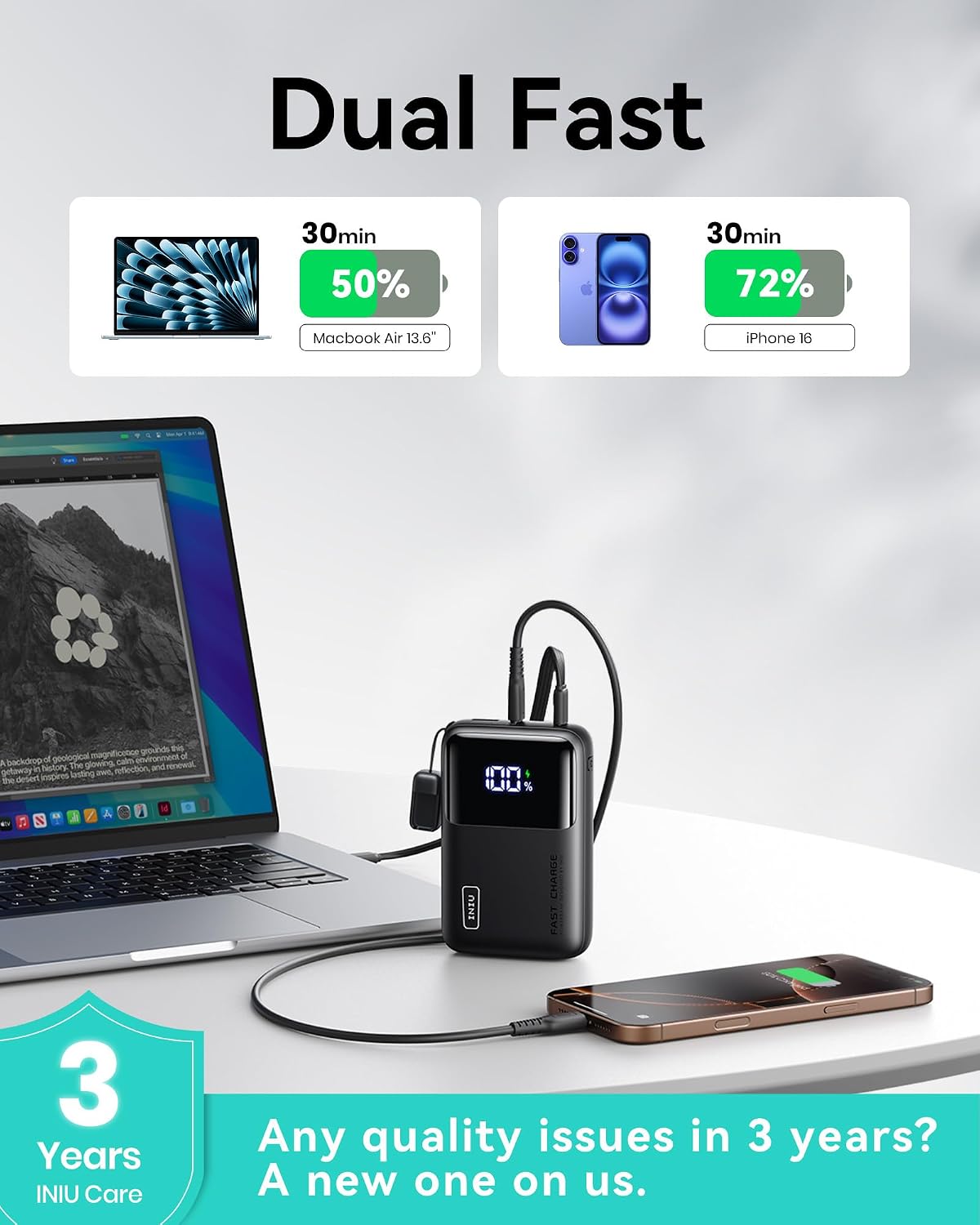 Detalle de INIU Mini 20000mAh 65W Laptop Power Bank