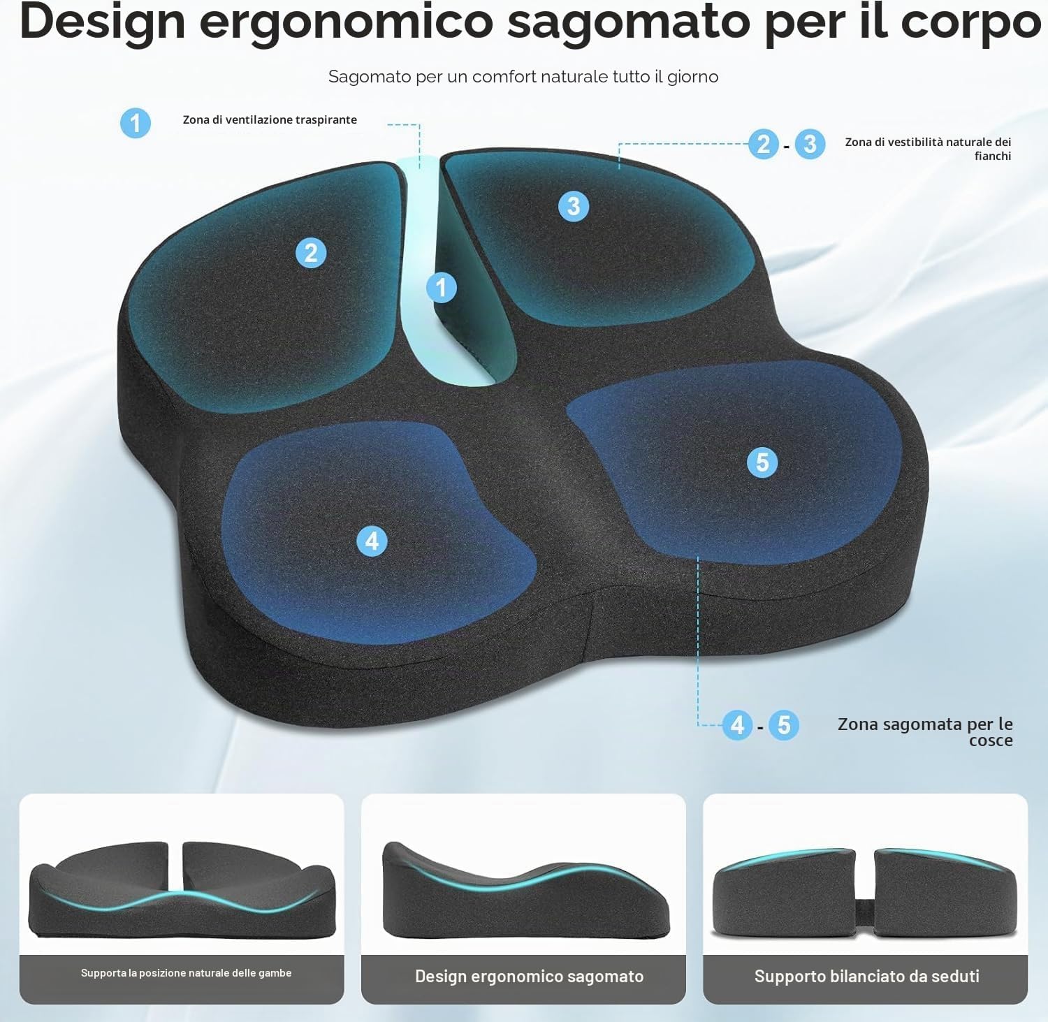 Detalle de Cuscino in memory foam per sedia da ufficio con design 3D sagomato e base antiscivolo