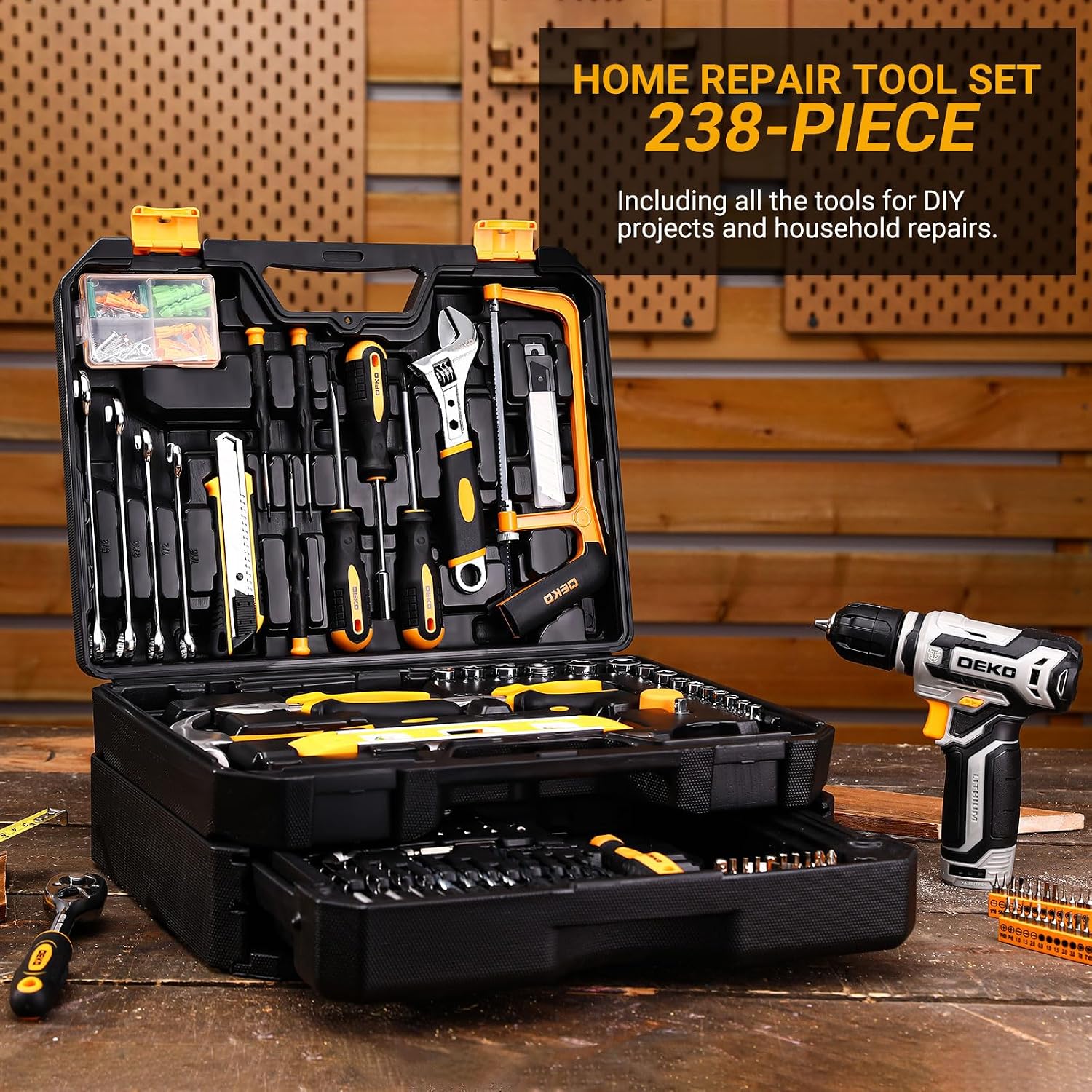 Detalle de DEKOPRO DKMT238D 238-Piece Tool Set with 12V Cordless Drill and Drawer