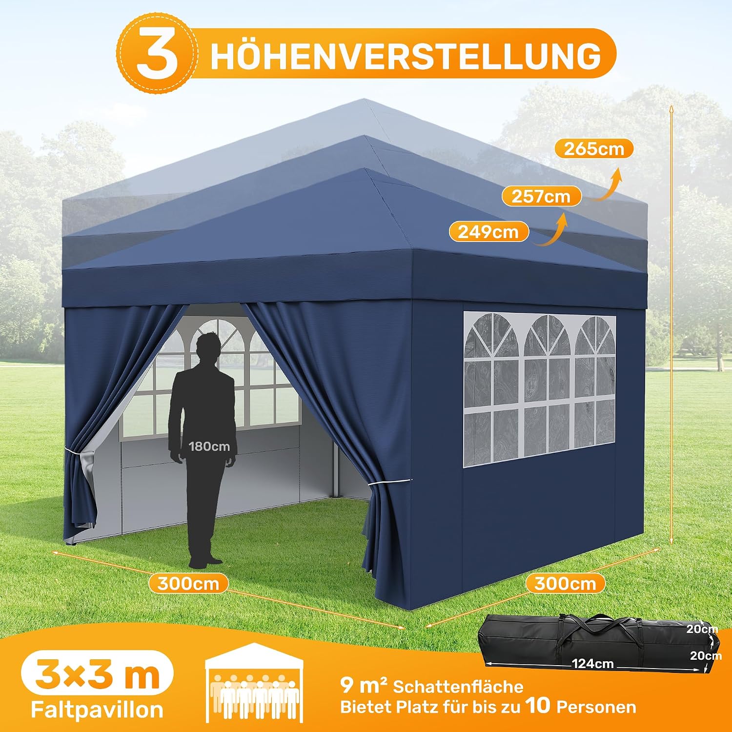 Detalle 2 de Hawthyhome Pavillon 3x3 – Wasserdicht, stabil und winterfest mit 4 Seitenwänden (Blau)
