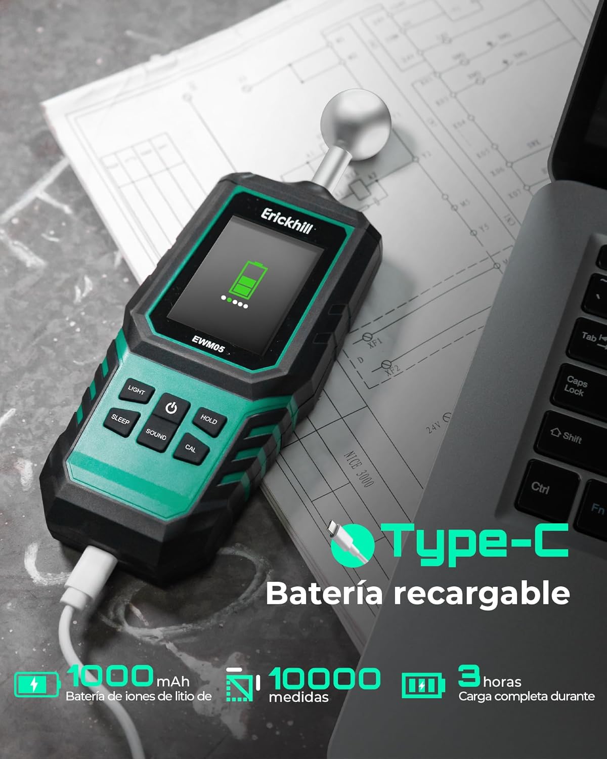 Thumbnail 4 de ERICKHILL Medidor de humedad sin contacto 🏠 LED y pantalla digital