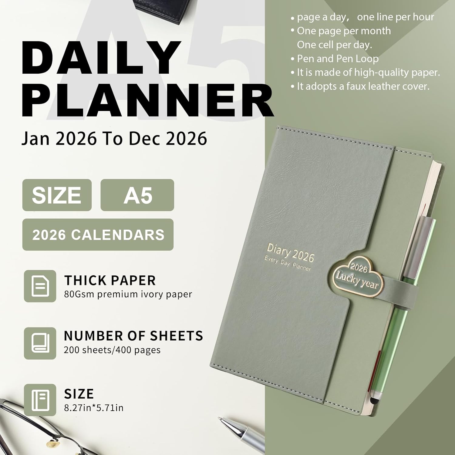 Detalle de Mcdsuc A5 Daily Planner Diary 2026 — Day Per Page Organiser
