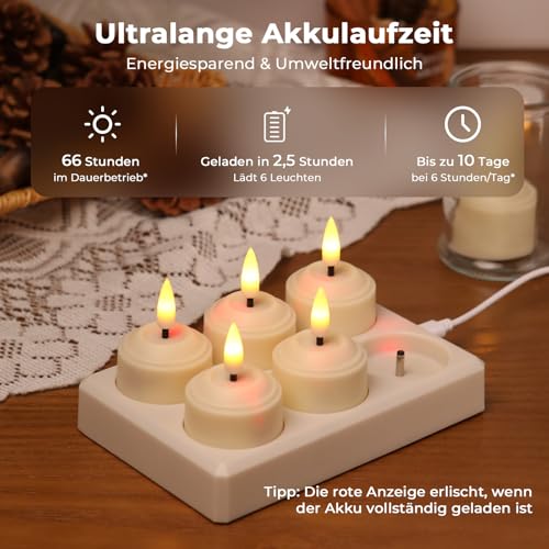 Detalle de JVURICE aufladbare LED-Teelichter, 6er-Set