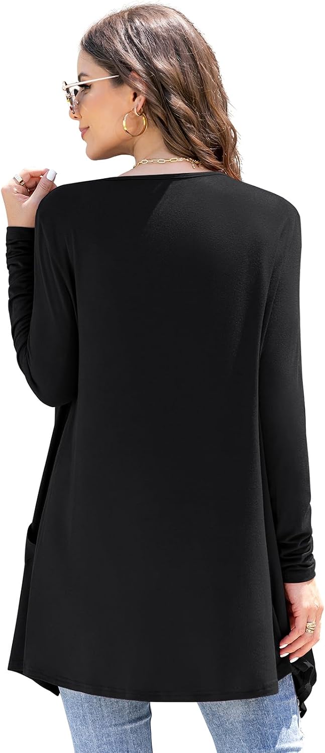 Detalle de Veryoung Black Lightweight Cardigan for Women with Pockets and High-Low Hem