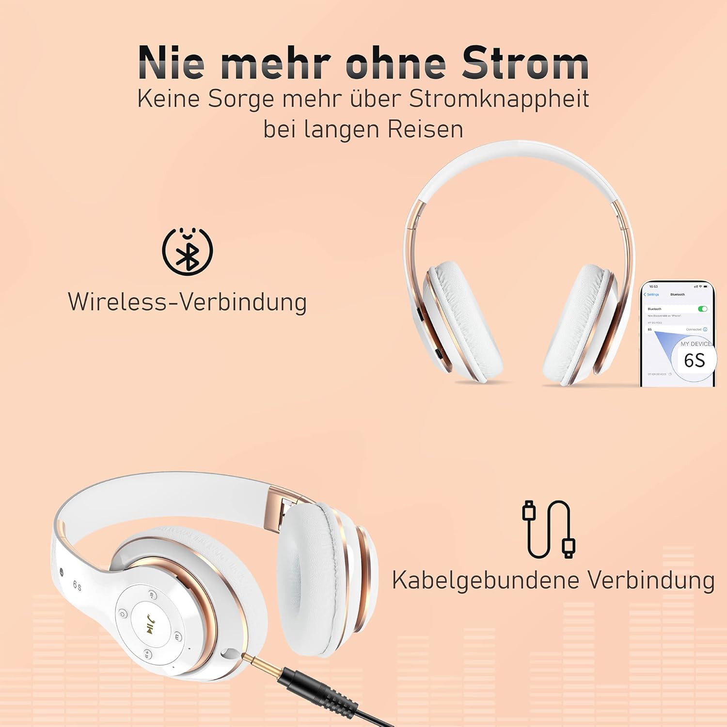 Thumbnail 4 de Lankey Sound Kopfhörer Kabellos mit 6 EQ Modi, Bluetooth 5.3, 65 Std. Akku, HD-Mikrofon, FM und SD/TF – Over‑Ear für Outdoor/Reise/Studium